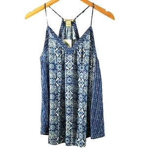 NWT Lucky Brand Blue White Printed Halter Top Summer Women's Size S